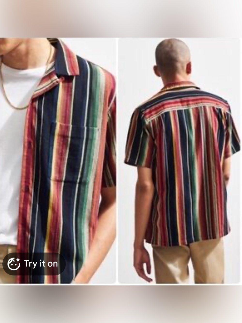 Men’s Urban Outfitters Colorful Striped Short Sleeve Button Down Shirt